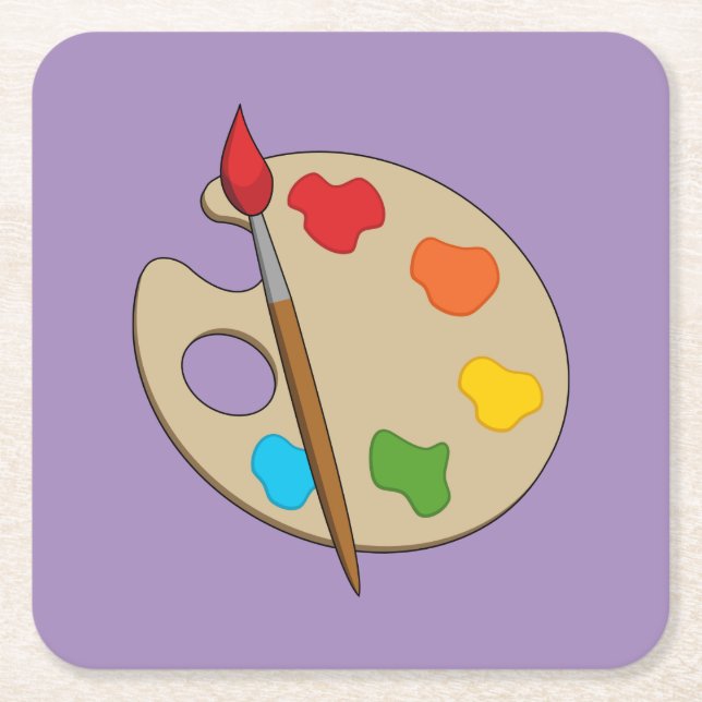 Artist Palette with Paint Brush Square Paper Coaster (Front)
