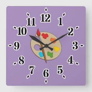 Artist Palette with Paint Brush Square Wall Clock