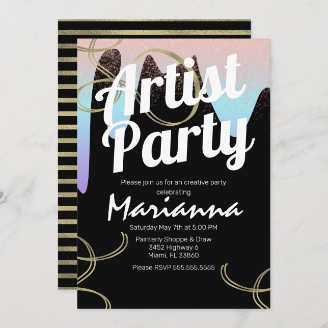 Artist Party Faux Foil Sparkle Art Birthday Invitation (Front/Back)