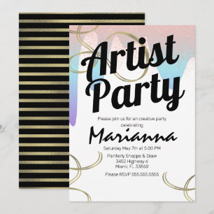 Artist Party Faux Foil Sparkle Art Birthday Invitation