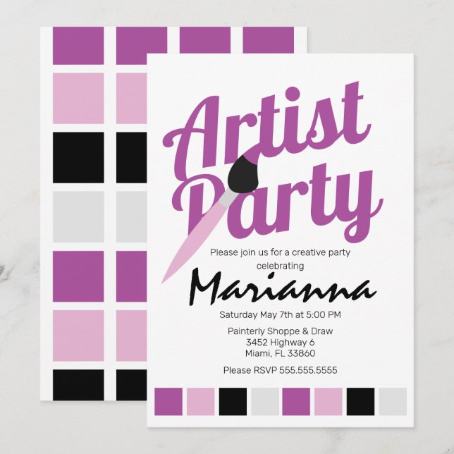 Artist Party Palette Birthday Purple  Invitation (Front/Back)