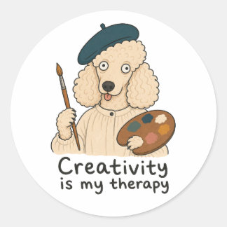 Artist Poodle Creativity Is My Therapy Classic Round Sticker