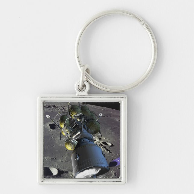 Artist rendition of a new spaceship to the moon key ring (Front)