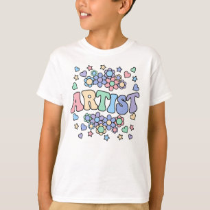 ARTIST-Retro Groovy Vintage, Flowers, Hearts, Star T-Shirt