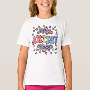 ARTIST-Retro Groovy Vintage, Flowers, Hearts, Star T-Shirt