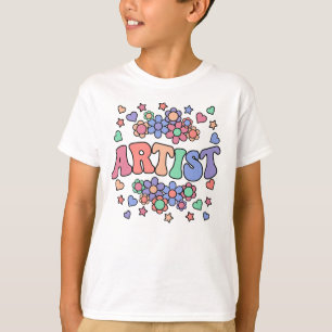 ARTIST-Retro Groovy Vintage, Flowers, Hearts, Star T-Shirt