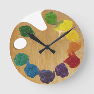 Artist`s palette colour wheel round clock