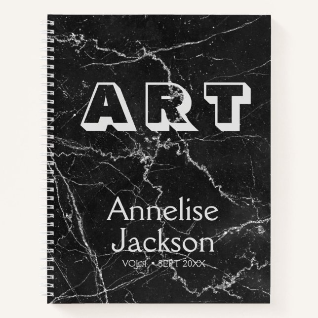 Artist sketchbook name personalised marble notebook (Front)