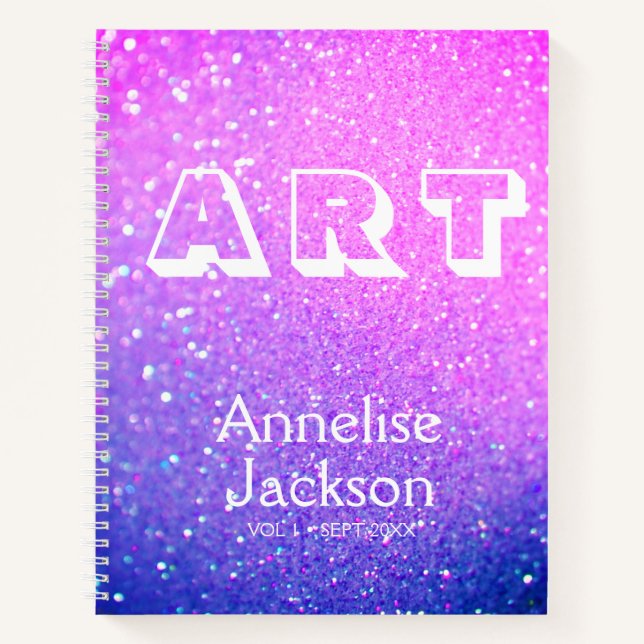 Artist sketchbook name personalised pink glitter notebook (Front)
