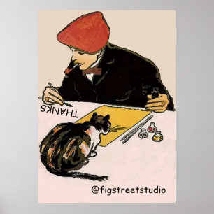 Artist with Cat, edit text Poster