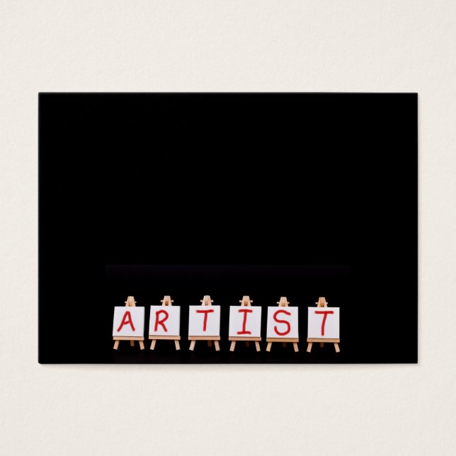 Artist words across six easels on black (Front)