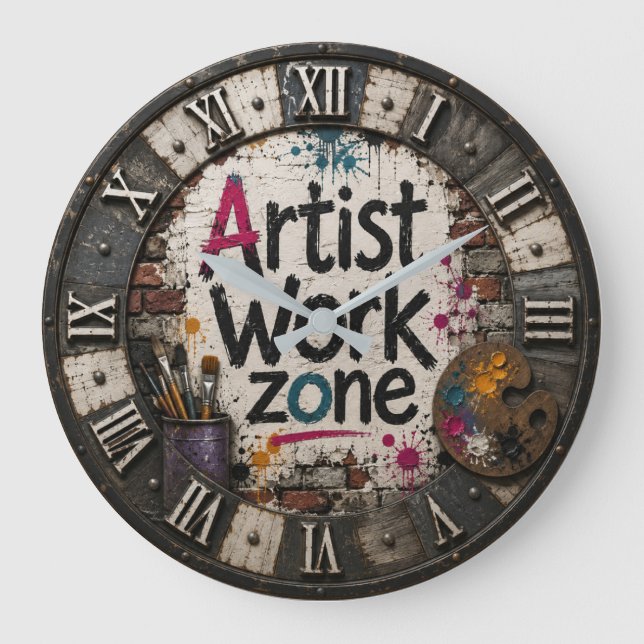 Artist Work Zone Creative Studio Gift for Artists Large Clock (Front)