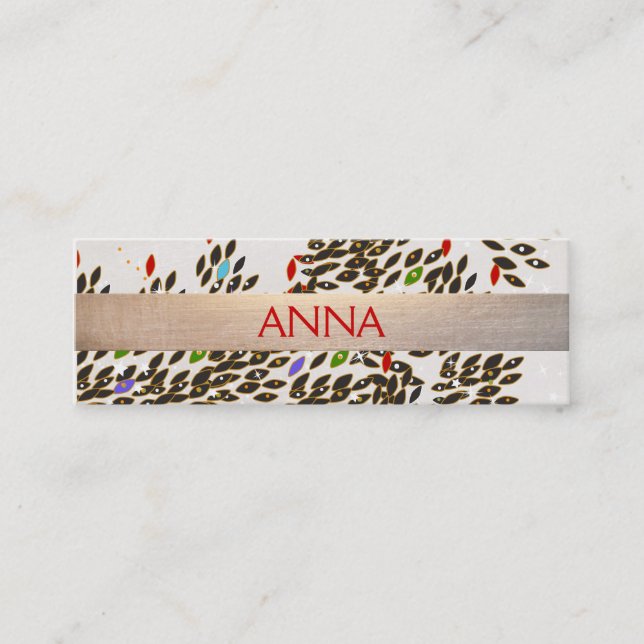 Artisti and Chic Colourful Pattern Gold Striped Mini Business Card (Front)