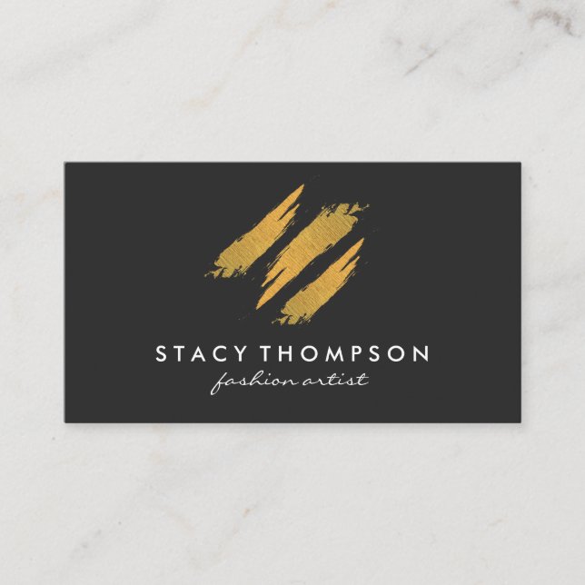 Artistic 3 Faux Gold Brushed Pattern Business Card (Front)
