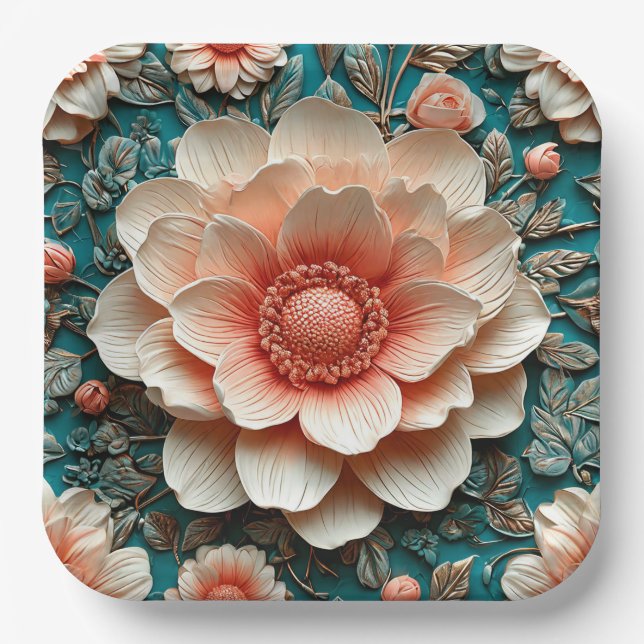 Artistic 3D Floral Arrangement Paper Plate (Front)