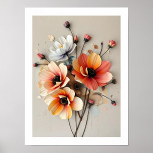 Artistic 3D Floral Paper Style Poster Print