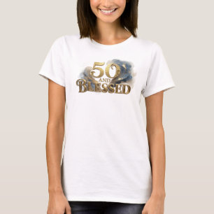 Artistic 50 AND BLESSED Creative Print T-Shirt
