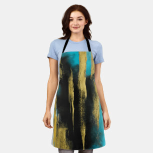 Artistic Abstract Art in Turquoise, Gold and Black Apron