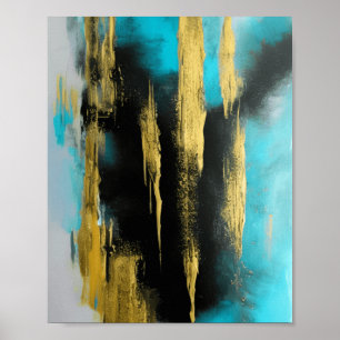 Artistic Abstract Art in Turquoise, Gold and Black Poster