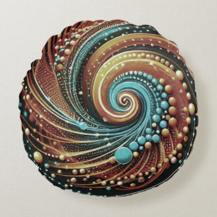 Artistic Abstract Blue and Copper Round Pillow
