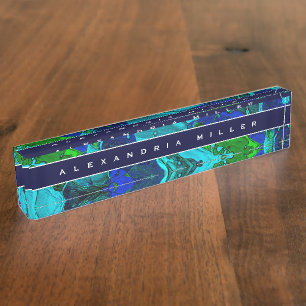 Artistic Abstract Blue Paint Splash Nameplate