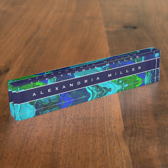 Artistic Abstract Blue Paint Splash Nameplate (Side)
