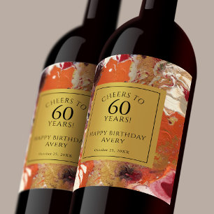 Artistic Abstract Boho Colourful 60th Birthday Wine Label