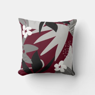 Artistic Abstract Botanical   Burgundy & Grey Cushion