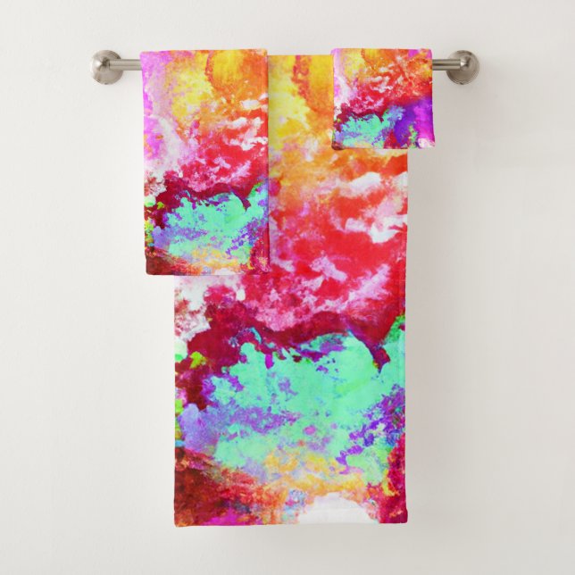 Artistic Abstract Colour Explosions Bath Towel Set (Insitu)