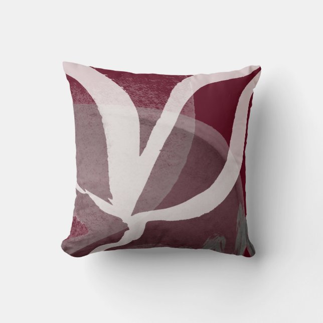 Artistic Abstract Design | Burgundy Grey & White Cushion (Front)