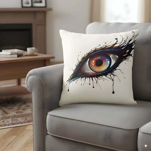 Artistic Abstract Eye with Colourful Paint Splatte Cushion (Creator Uploaded)