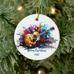 Artistic Abstract Guitar Music Lover's Art Ceramic Tree Decoration