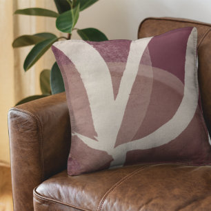 Artistic Abstract Leaf Design   Burgundy & Cream Cushion