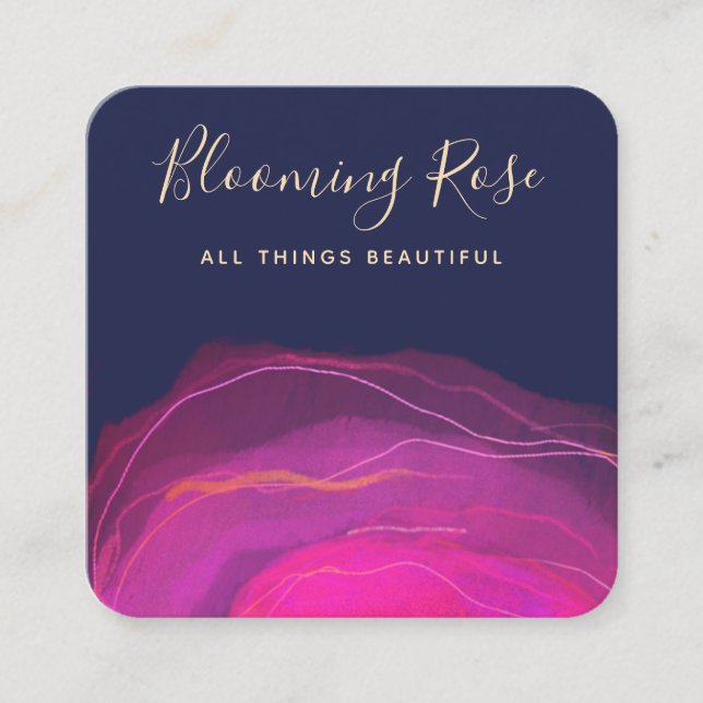 Artistic Abstract Magenta Pink Watercolor Square   Square Business Card (Front)