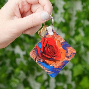 Artistic Abstract Marbled Rose  Key Ring