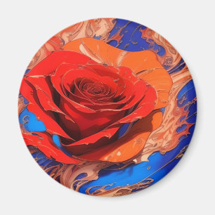 Artistic Abstract Marbled Rose Round Magnet