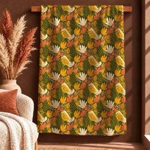 Artistic Abstract Mustard Sage Cosy Throw Blanket