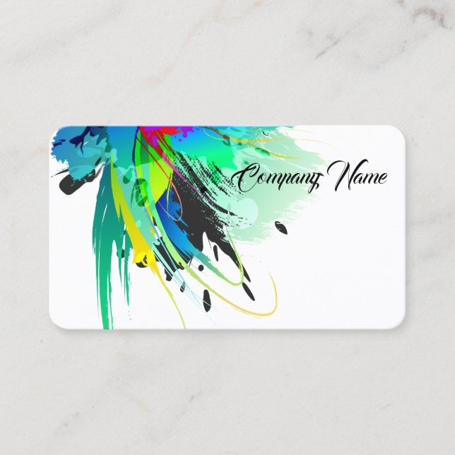Artistic Abstract Peacock Paint Splatters Business Card (Front)