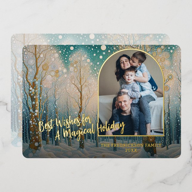 Artistic Abstract Winter Wonderland Art Gold Foil Holiday Card (Front/Back)