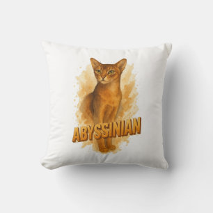 Artistic Abyssinian Cat Illustration Watercolor Cushion