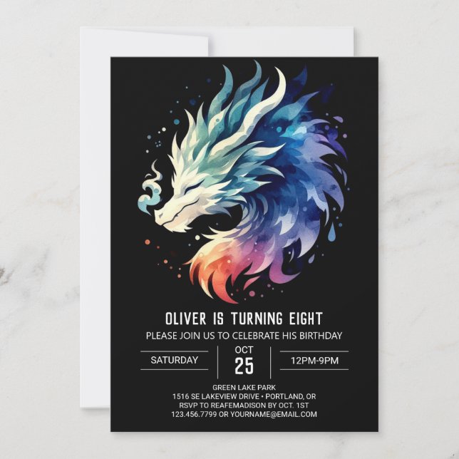 Artistic Adorable Dragon Birthday Invitation (Front)