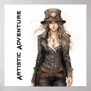 Artistic Adventure Steampunk Young Woman Vintage Poster