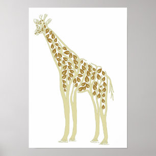 Artistic African Giraffe Tree Leaves Nature Theme Poster