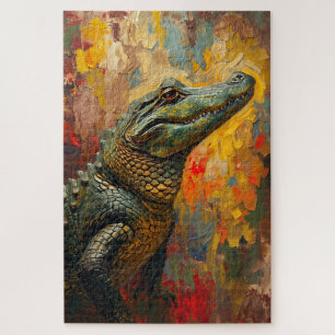 Artistic Alligator Portrait – Vibrant Oil Painting Jigsaw Puzzle