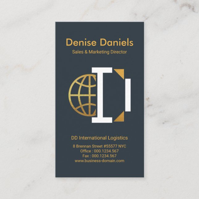 Artistic Alphabet-D Gold Globe Blue Elegance Business Card (Front)