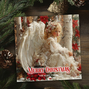 Artistic angelic angel red gold festive magical  holiday card