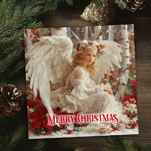 Artistic angelic angel red gold festive magical  holiday card