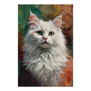 Artistic Angora Cat Portrait Vibrant Oil Painting  Poster