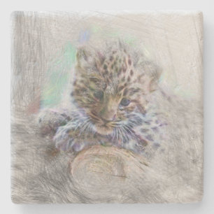 artistic animal baby leopard stone coaster