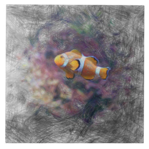 artistic animal clown fish tile